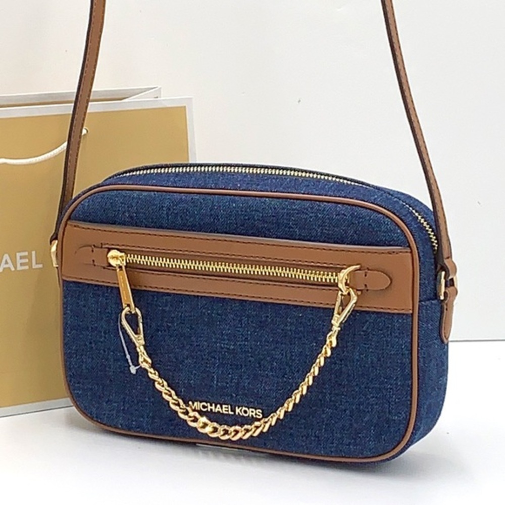 Michael Kors Jet Set Item Large East West Zip Chain Crossbody XBody Indigo color
